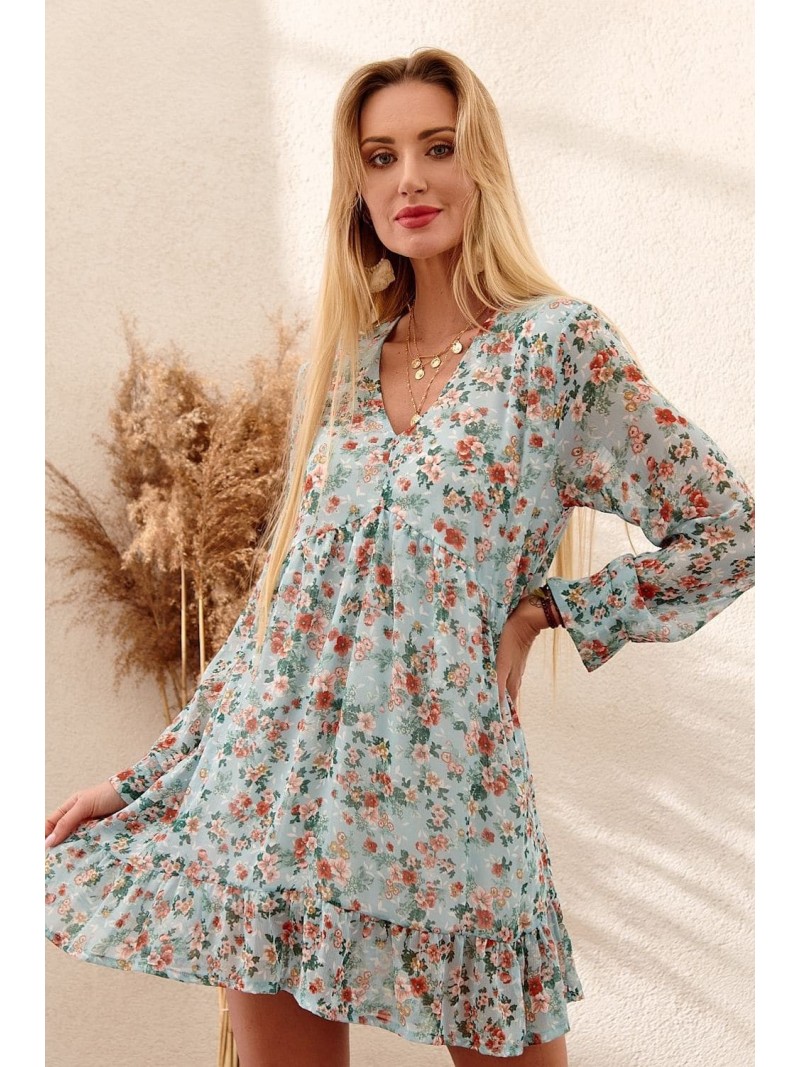 Floral dress with ruffles, mint PR1892 - Online store - Boutique